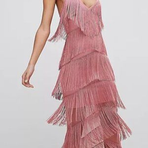ASOS Fringe Mesh Strappy Maxi Bodycon Dress - UK 12 (Size 8)
